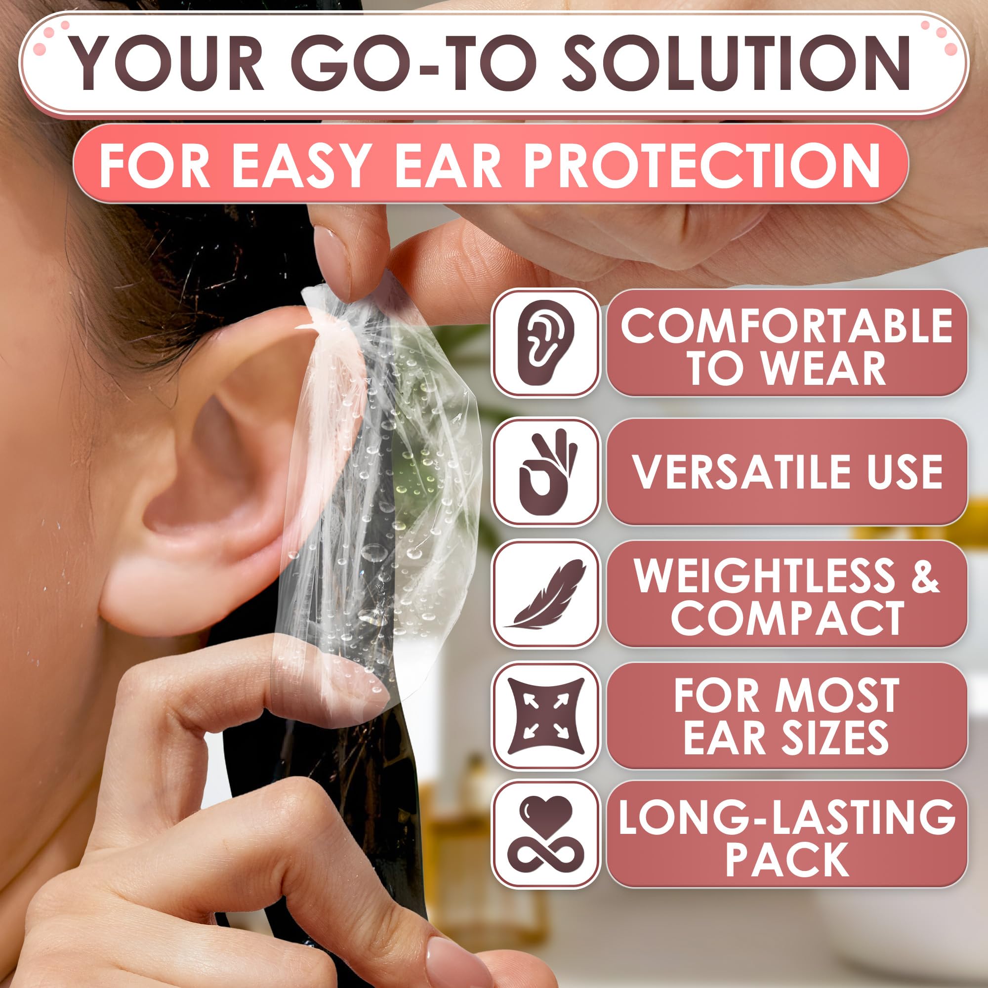DIMROM universal plastic ear cover keeps water away from ears.
