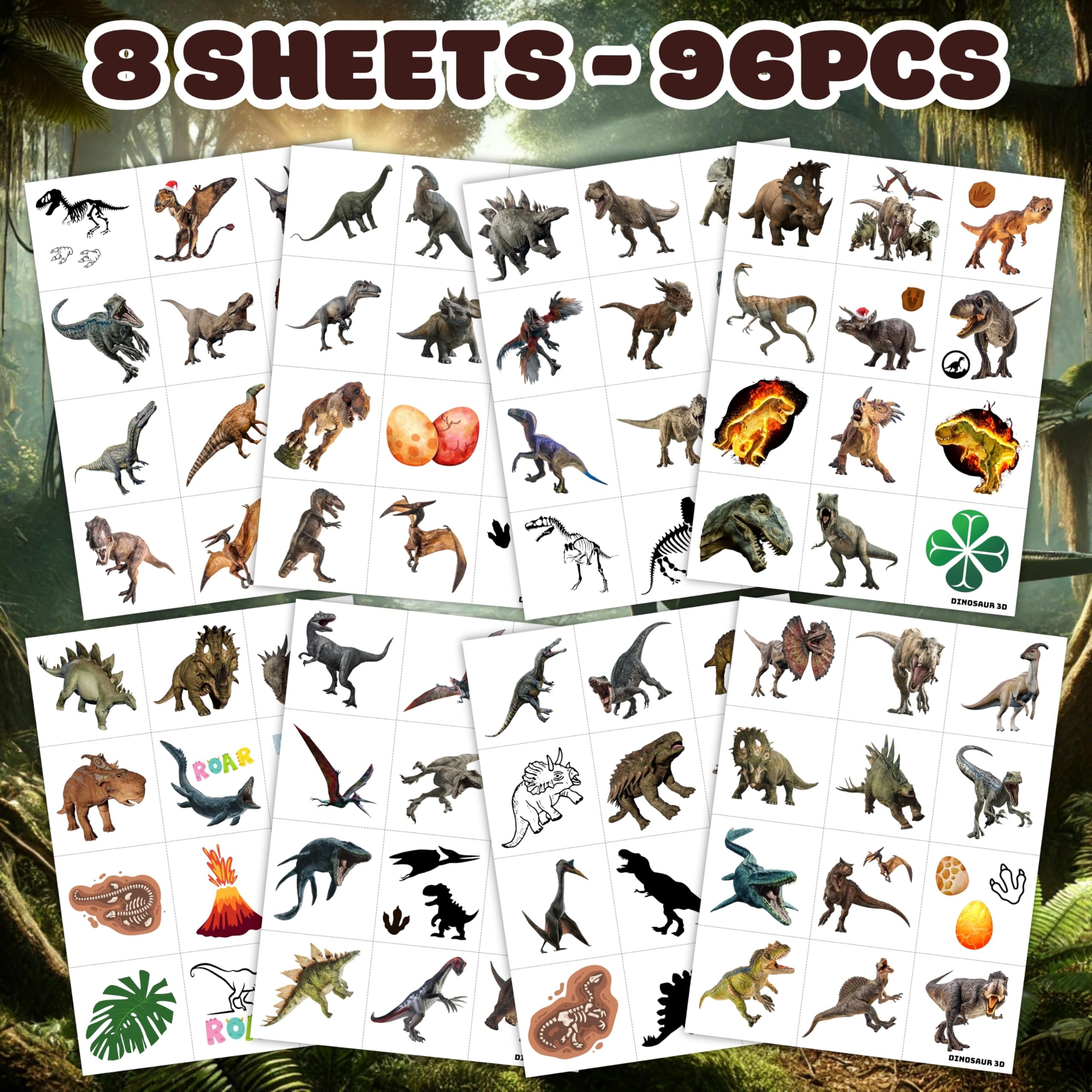 Dinosaur 3D tattoos decorating backpacks and cups for themed events