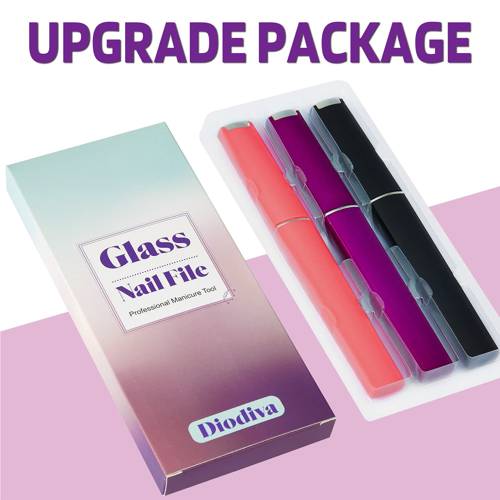 Diodiva crystal glass nail files promote gentle shaping for fragile nails.