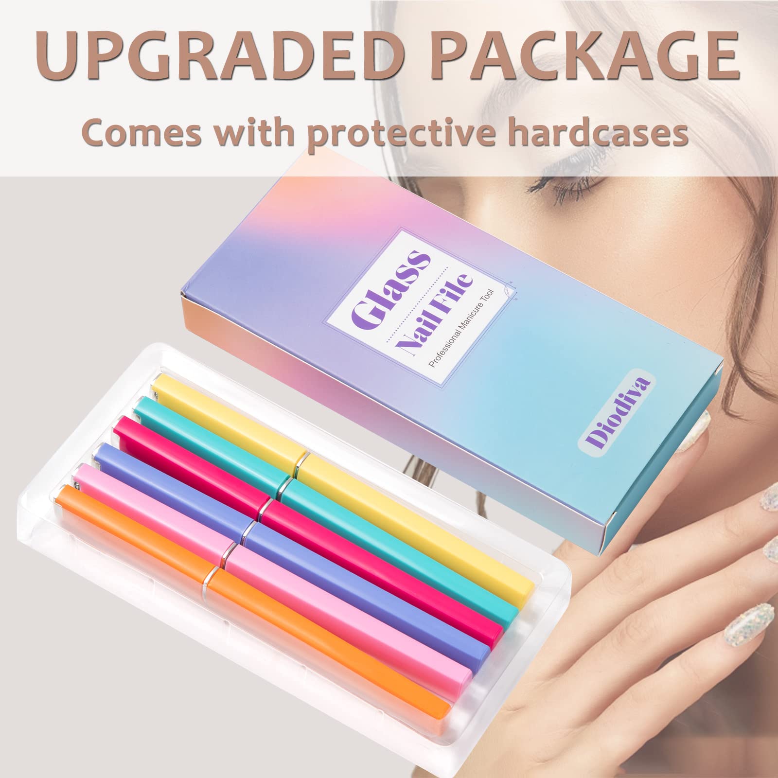 Diodiva glass nail file set with case shown for portable manicure