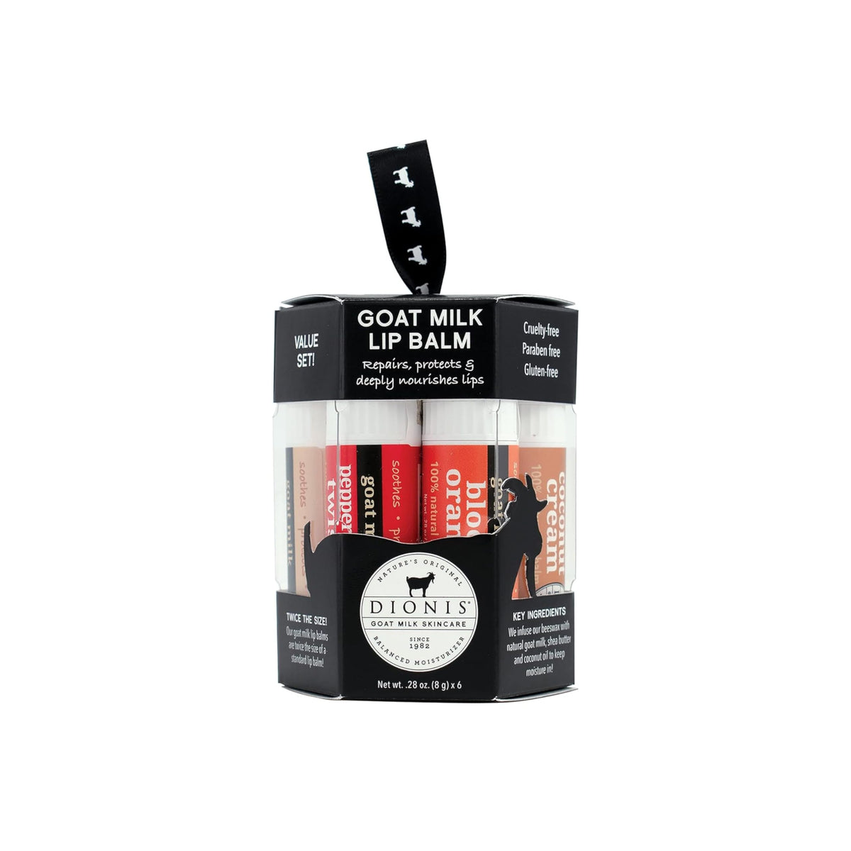 Dionis Goat Milk Lip Balm Ornament Set packaging for gifting and self-care
