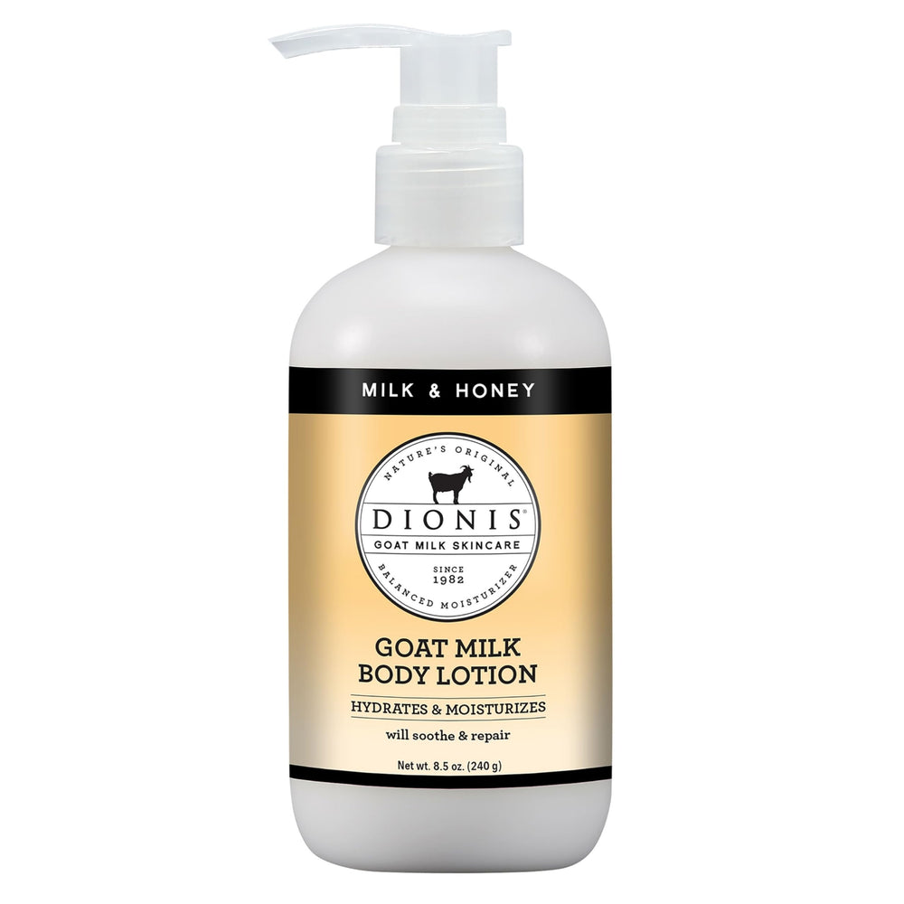 Dionis Leche de Cabra Crema Corporal en frasco de 8.5 oz para hidratación suave.