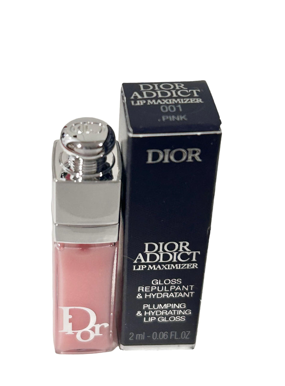 Dior Addict Lip Maximizer Pink gloss swatches on skin for shade preview.