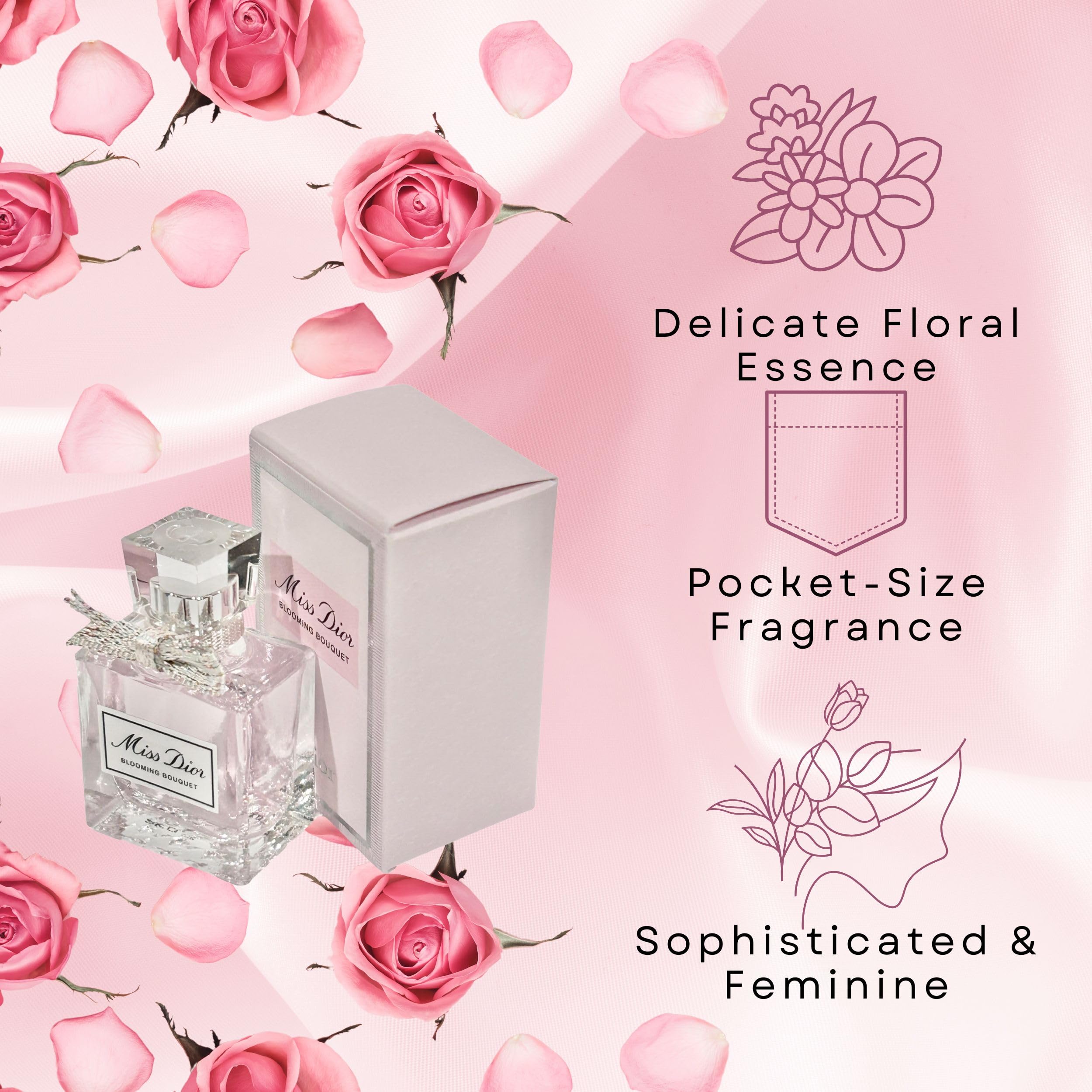 Elegant Dior Miss Dior Blooming Bouquet bottle design for luxury travel.
