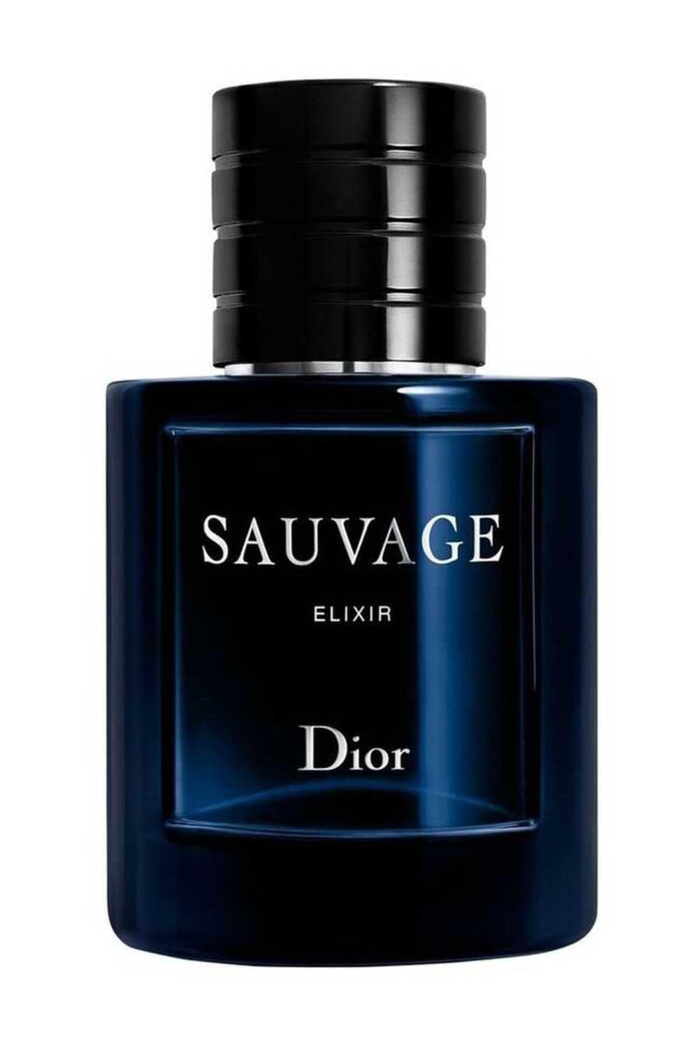 Dior Sauvage Elixir cap close-up, highlighting tactile finish and luxury branding.