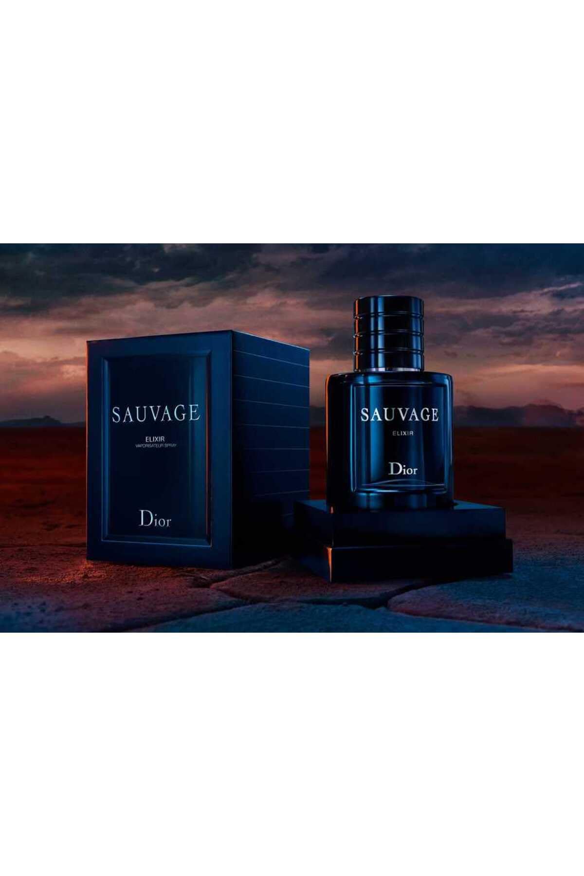 Dior Sauvage Elixir spray action captures even distribution and fresh-to-spicy balance.