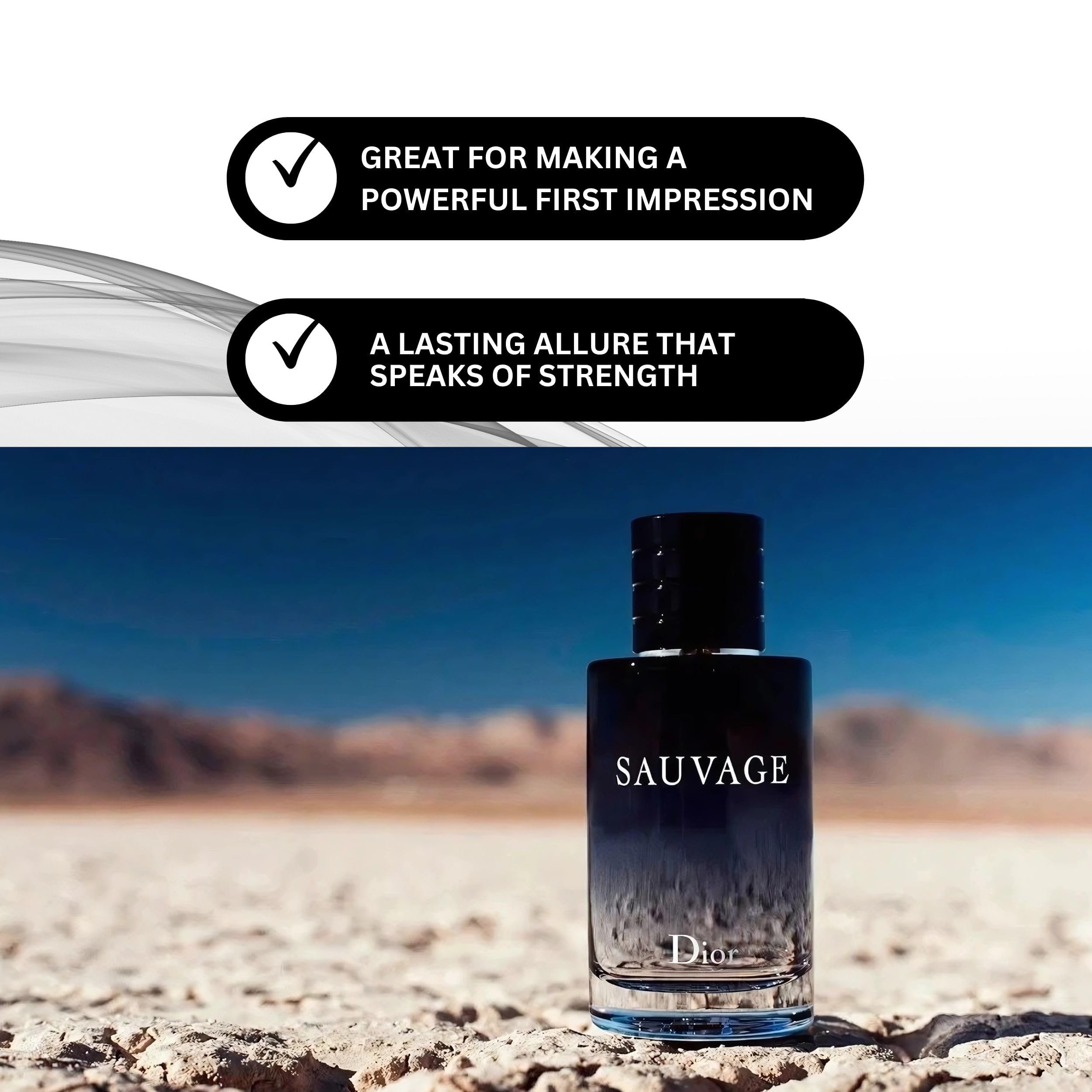 Dior Sauvage mini EDT front view bottle, classic amber hue and iconic silhouette