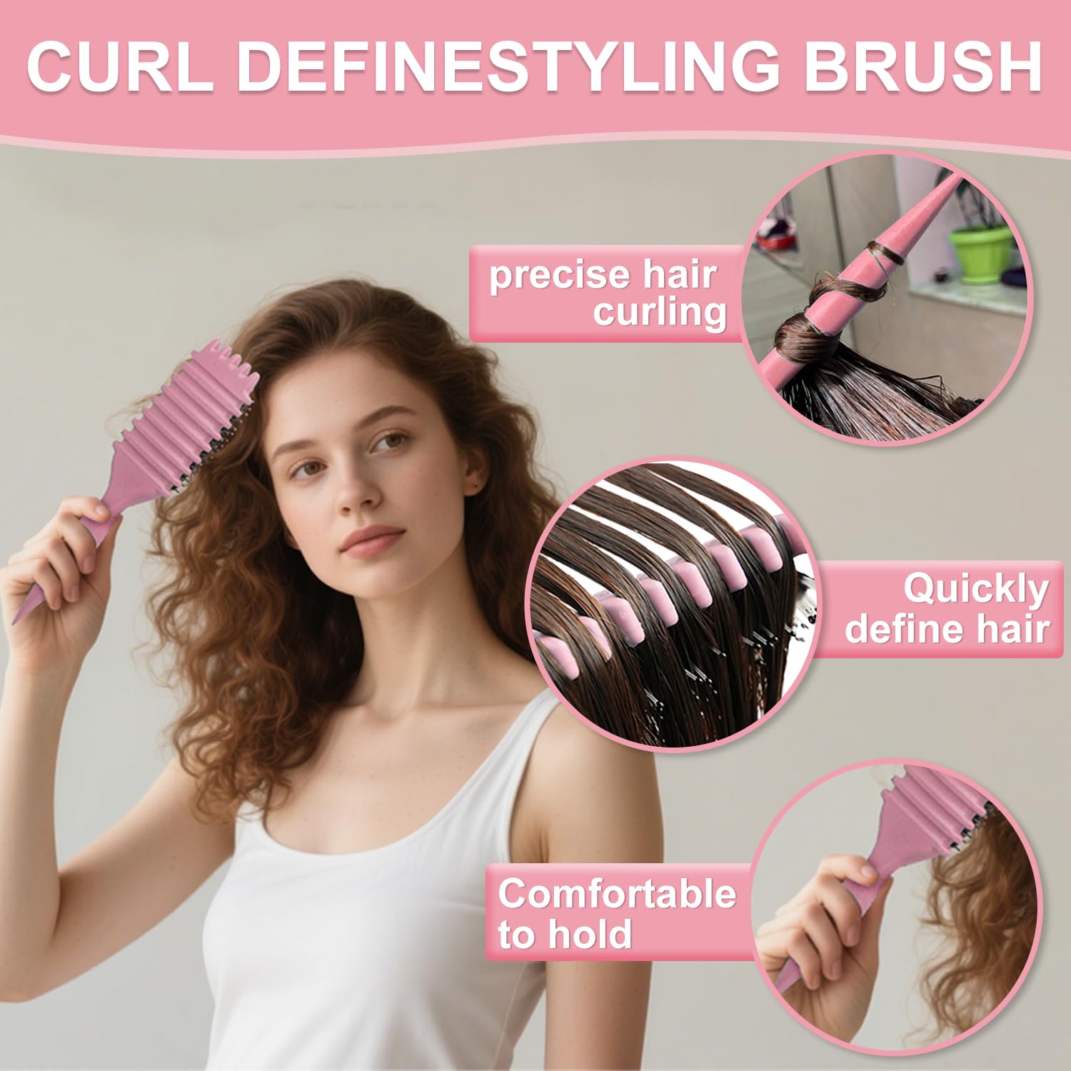 DiorSun Curly Hair Brush pink-bristles provide a gentle glide to protect the scalp.
