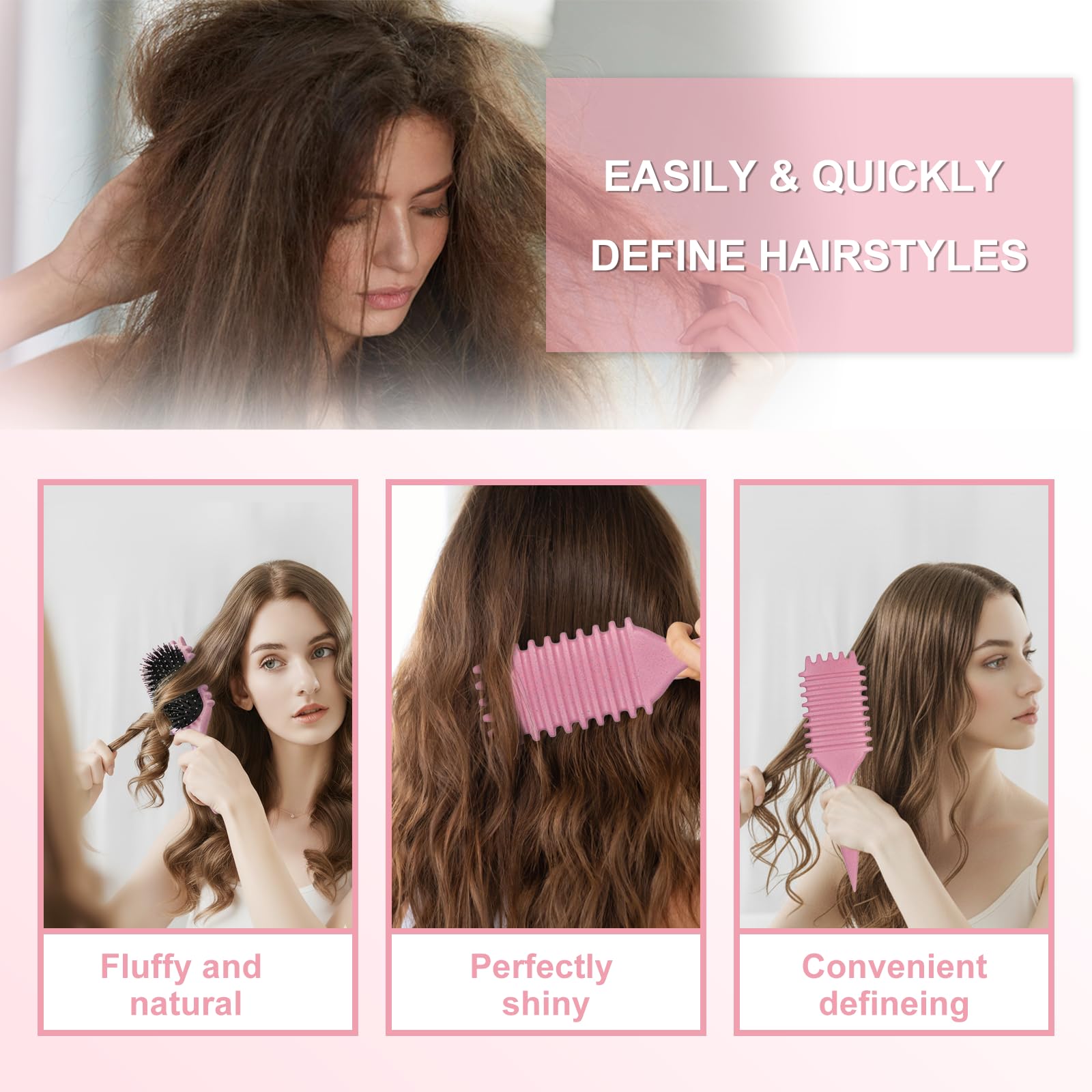 DiorSun Curly Hair Brush pink-ergonomic design improves grip during styling.