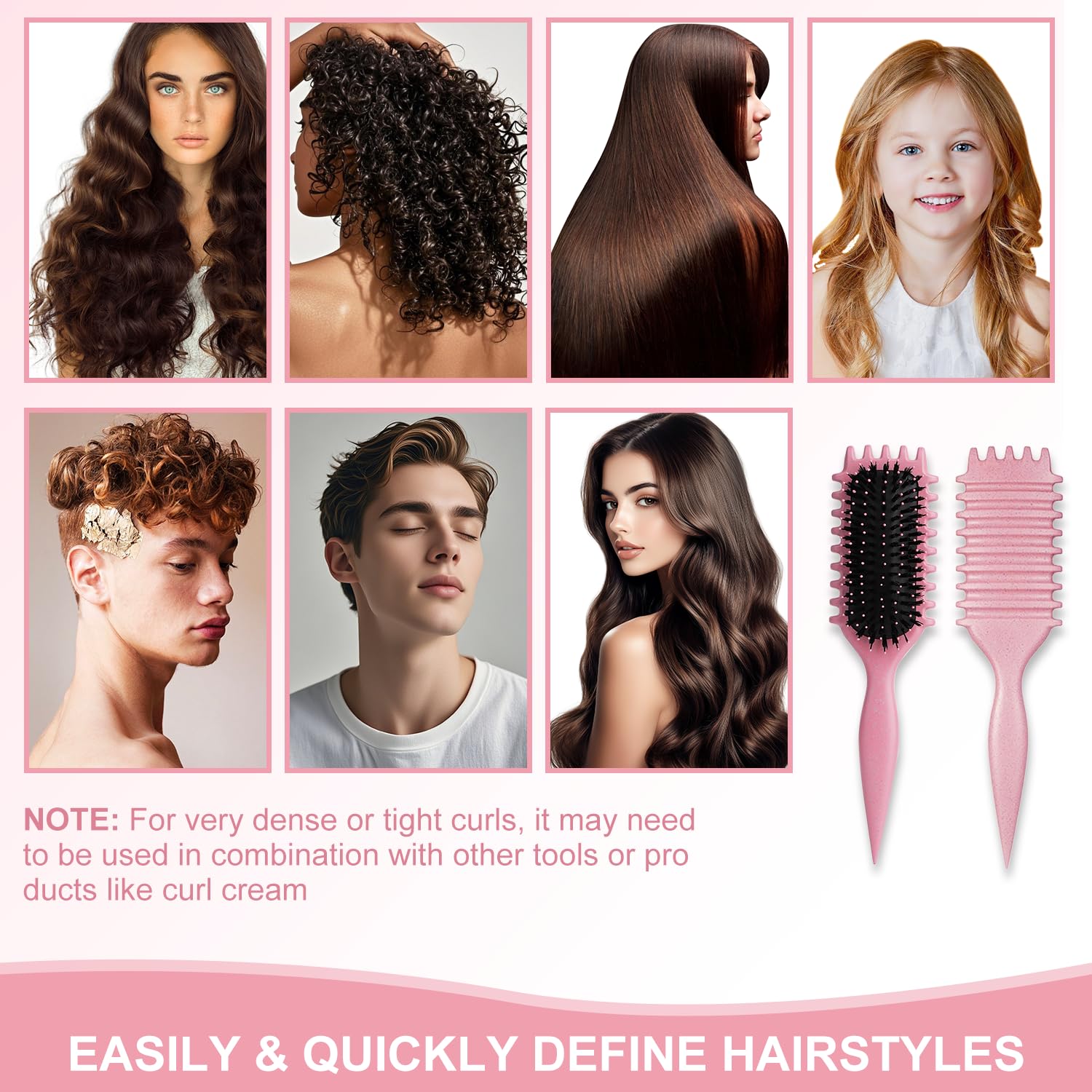 DiorSun Curly Hair Brush pink-usage versatile for product application and curl shaping.