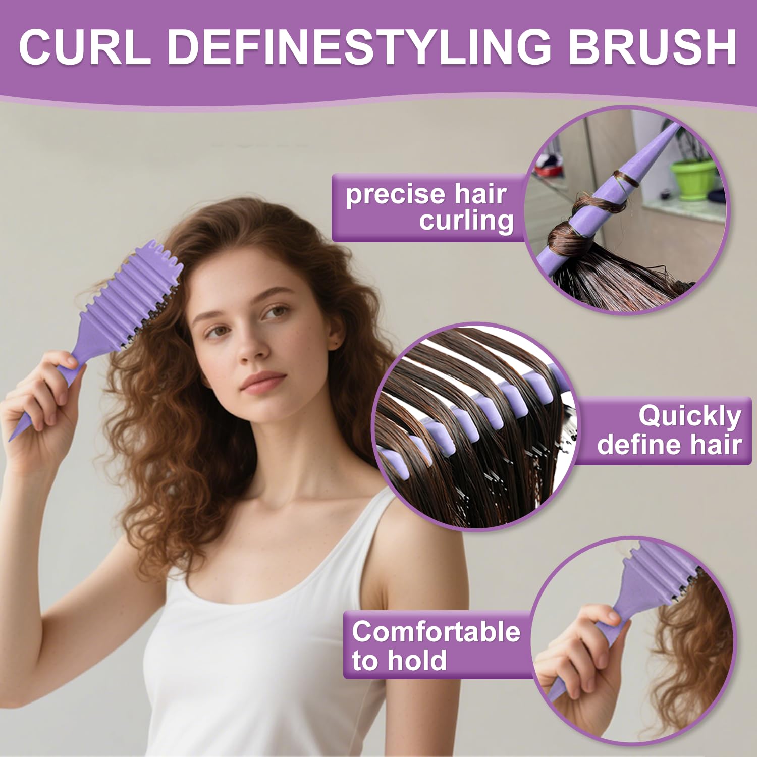 Diorsun Curl Brush Side Teeth evenly divide hair for shaping.