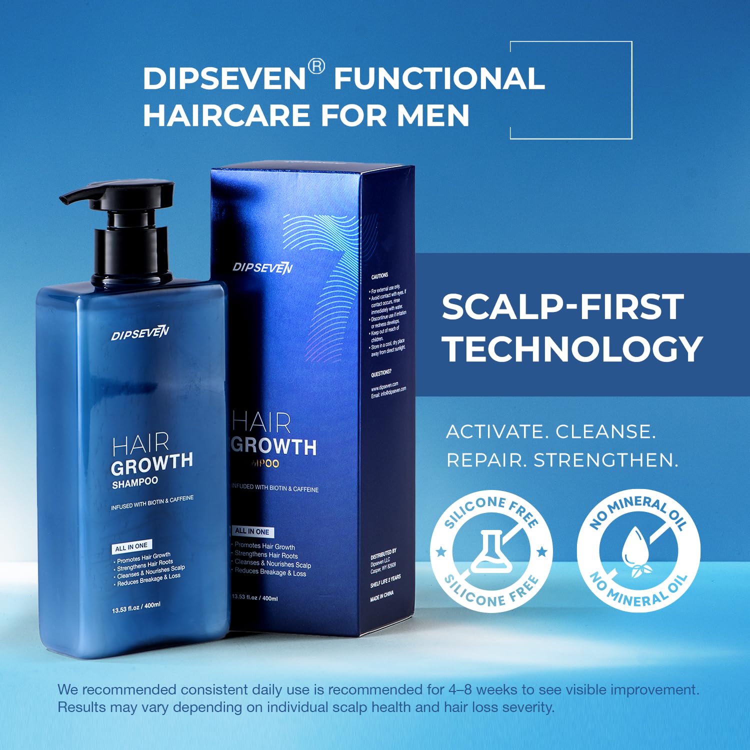 Dipseven champú biotín: etiqueta-botella muestra ingredientes clave para un cabello más resistente