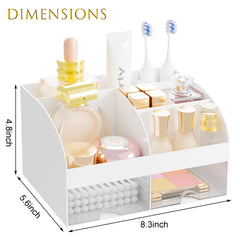DIRZHX organizer interior with 6 compartments and two drawers keeps brushes and cosmetics organized.
