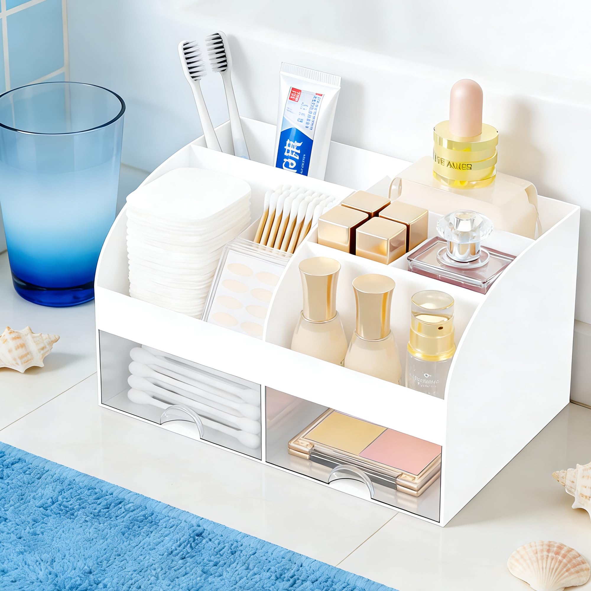DIRZHX makeup organizer — top view shows compact footprint ideal for desks and vanities.