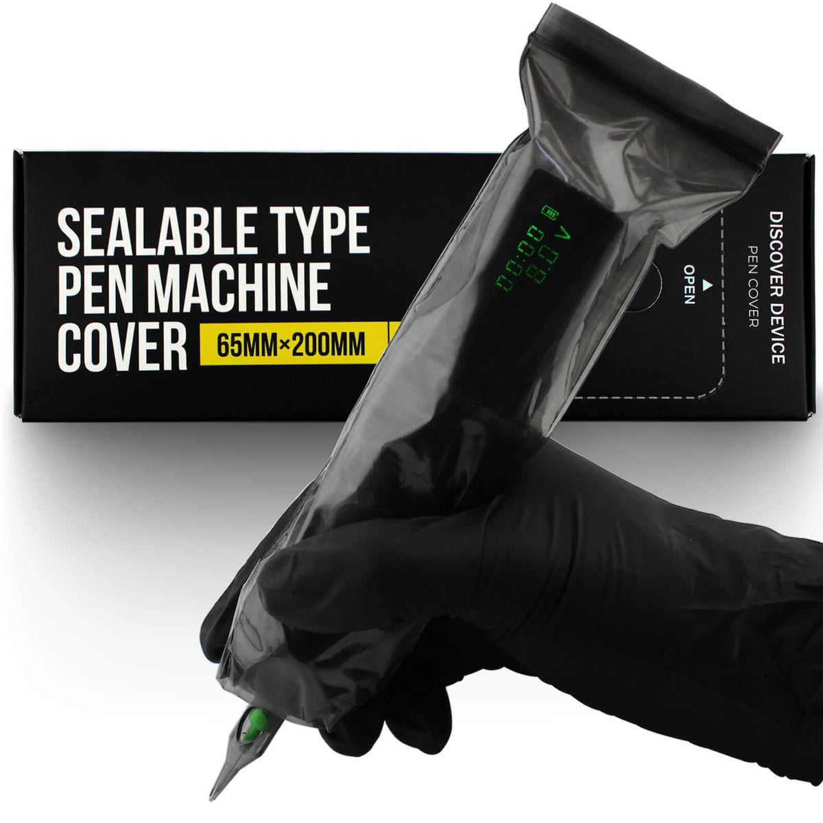 Discover Device sealable tattoo wrap covering a rotary machine for clean sessions.