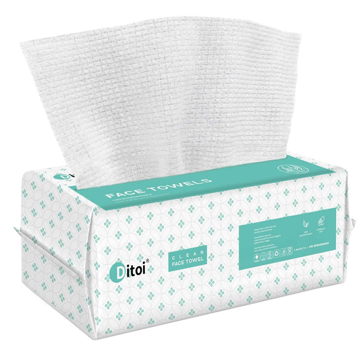 Ditoi disposable face towels in package showcasing soft, thick texture for everyday cleansing.