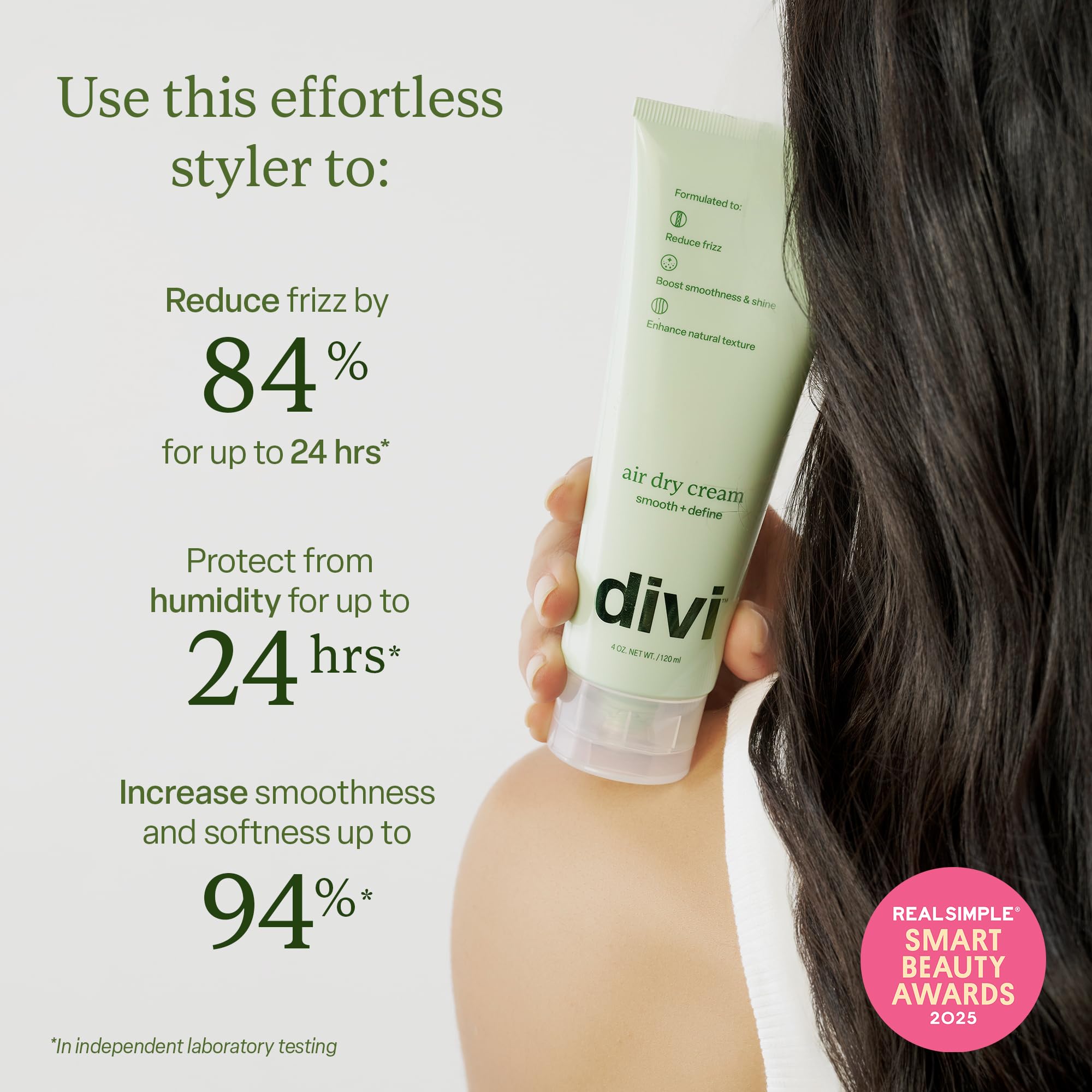 Divi Air Dry Styling Cream dispense closeup showing smooth, controlled flow.