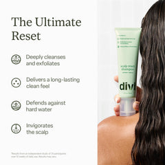 Divi Clarifying scrub particles close-up showing gentle exfoliation to lift buildup
