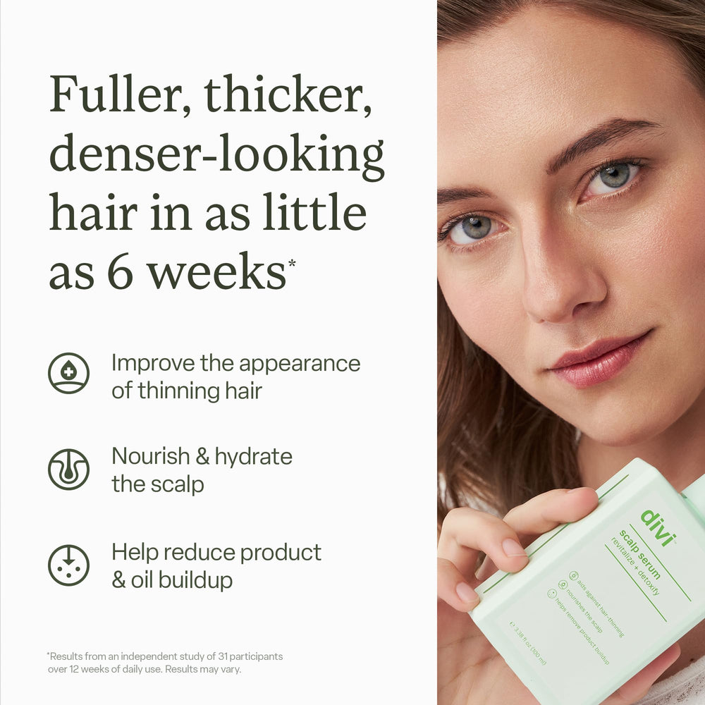 Divi hair serum ingredients copper tripeptide-1 and caffeine support scalp vitality.