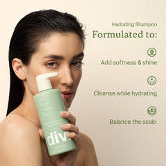 Divi Hydrating Conditioner bottle close-up highlighting nourished, manageable thick tresses