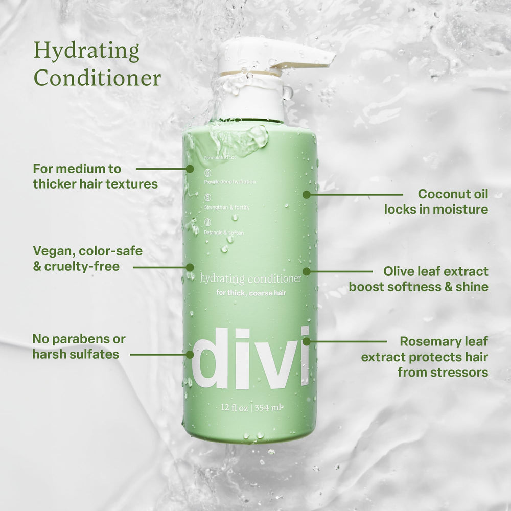 Divi Hydrating Conditioner smoothing effect on strands for less frizz