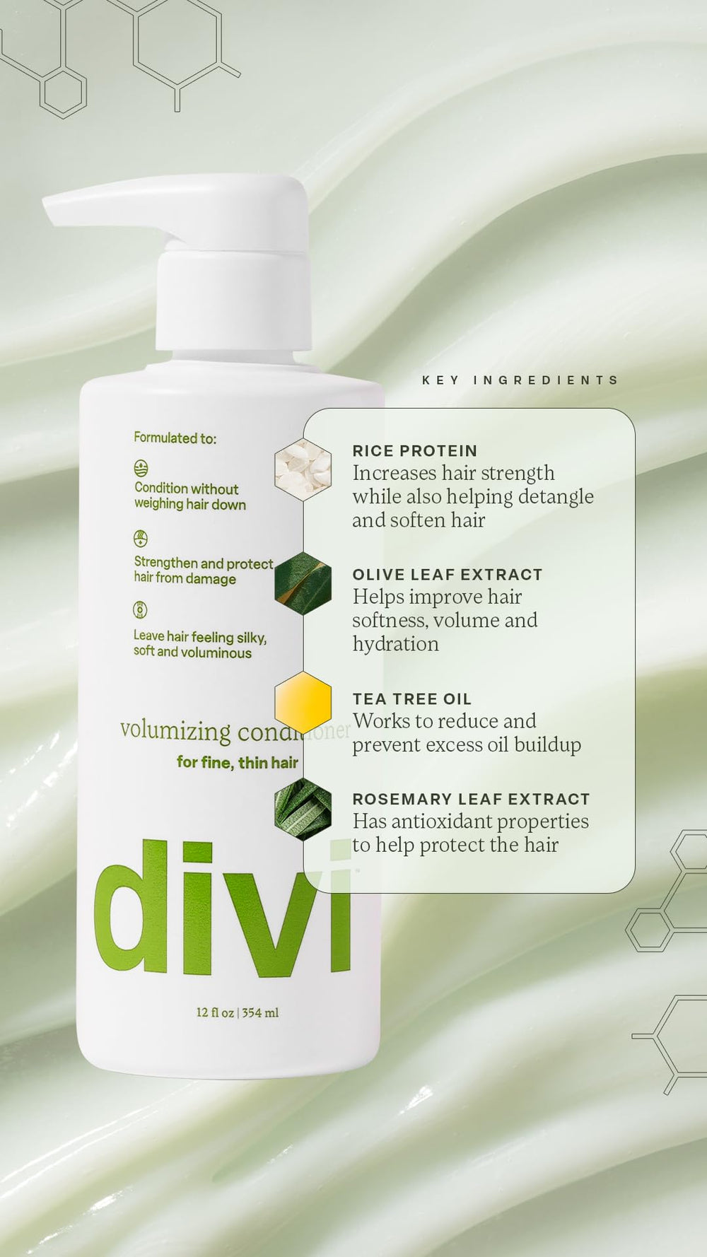 Divi postbiotics and green tea ingredients highlight scalp-supporting formula.