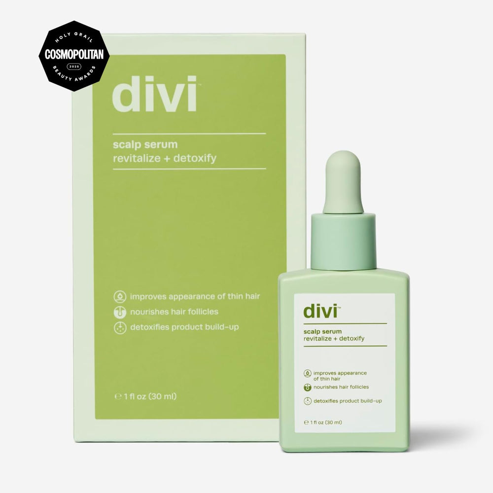 Divi Scalp Serum dispenser shown for quick scalp application.