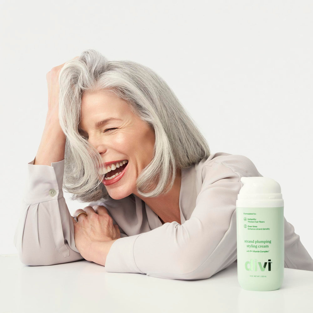 divi Strand Styling Cream model hair shows lifted voluminous style