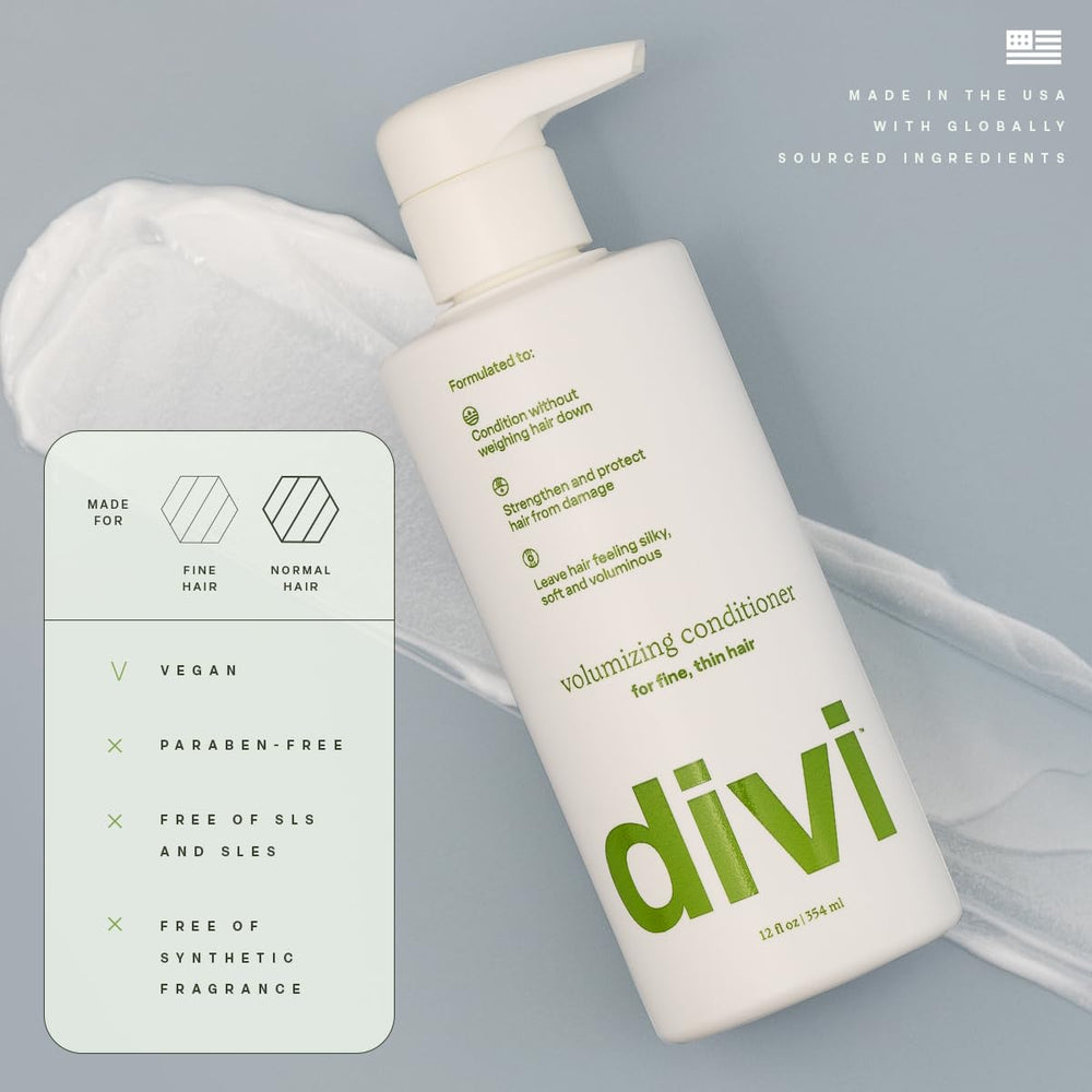 Divi Volumizing Conditioner on ends smooths split ends and boosts bounce.
