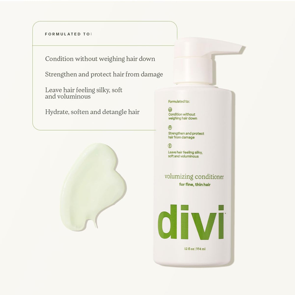 Divi conditioner applying to hair ends highlights gentle lift and manageability.