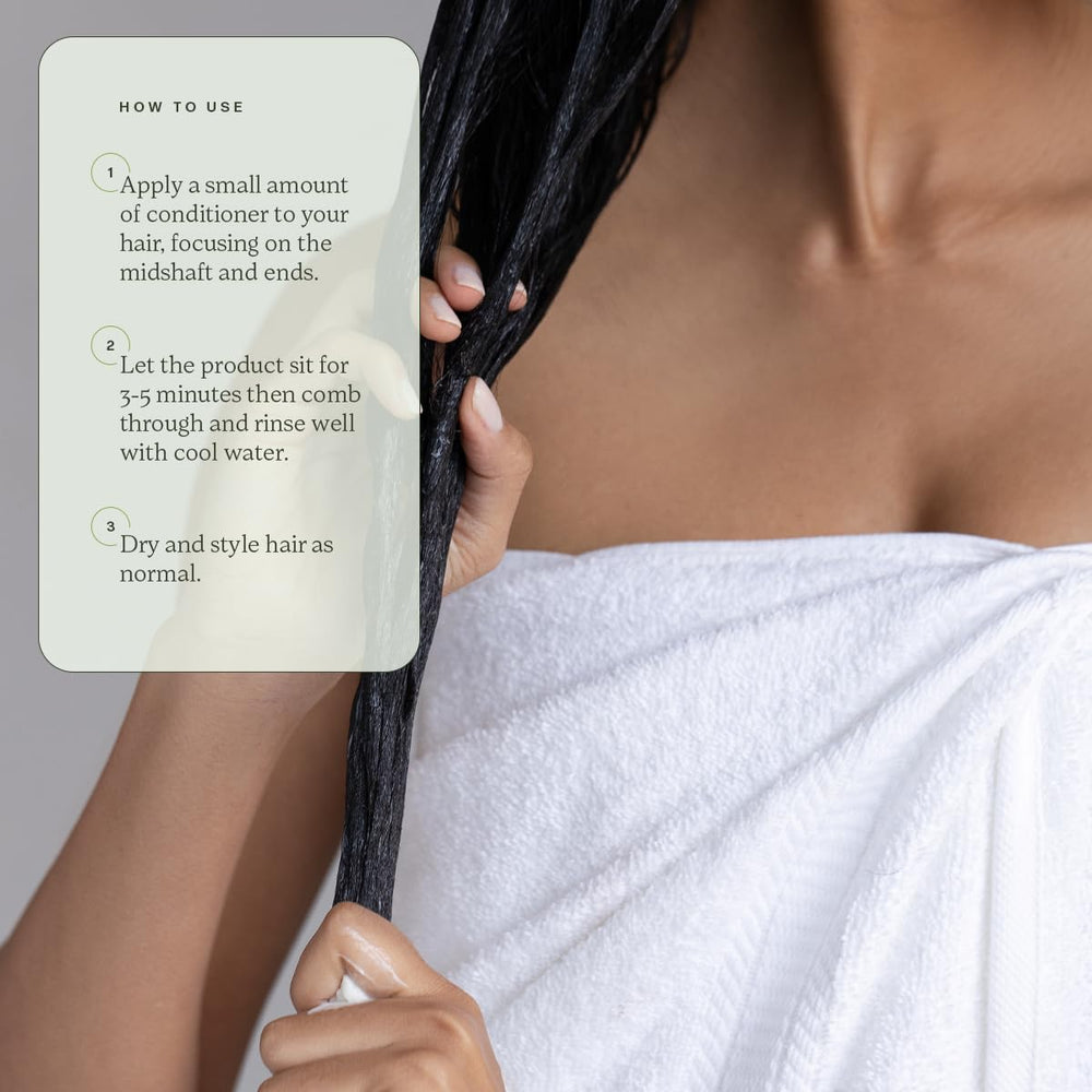 Divi conditioner ingredients like rice protein and olive leaf support healthy strands.