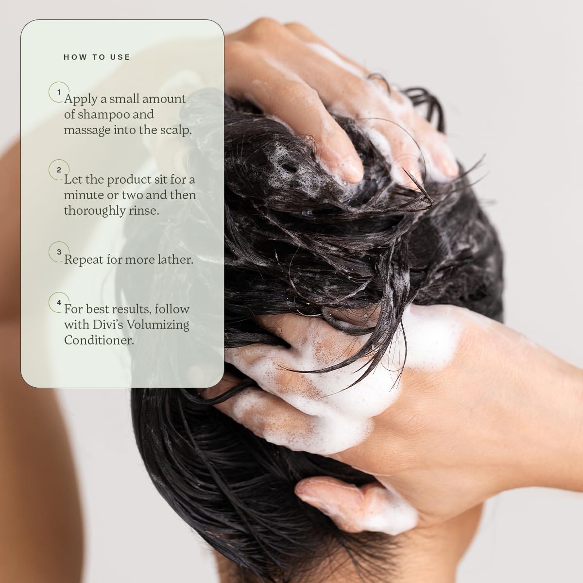 Divi Volumizing Shampoo scalp balance close-up image.