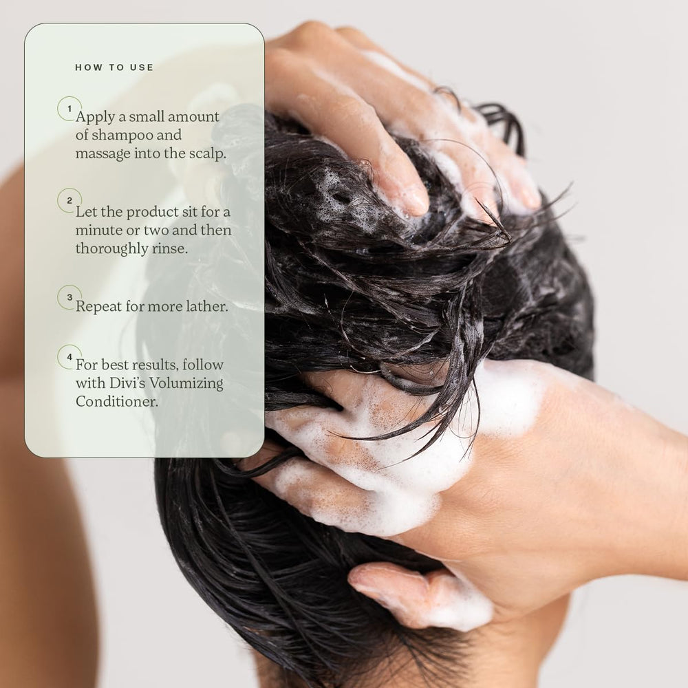 Divi Volumizing Shampoo scalp balance close-up image.