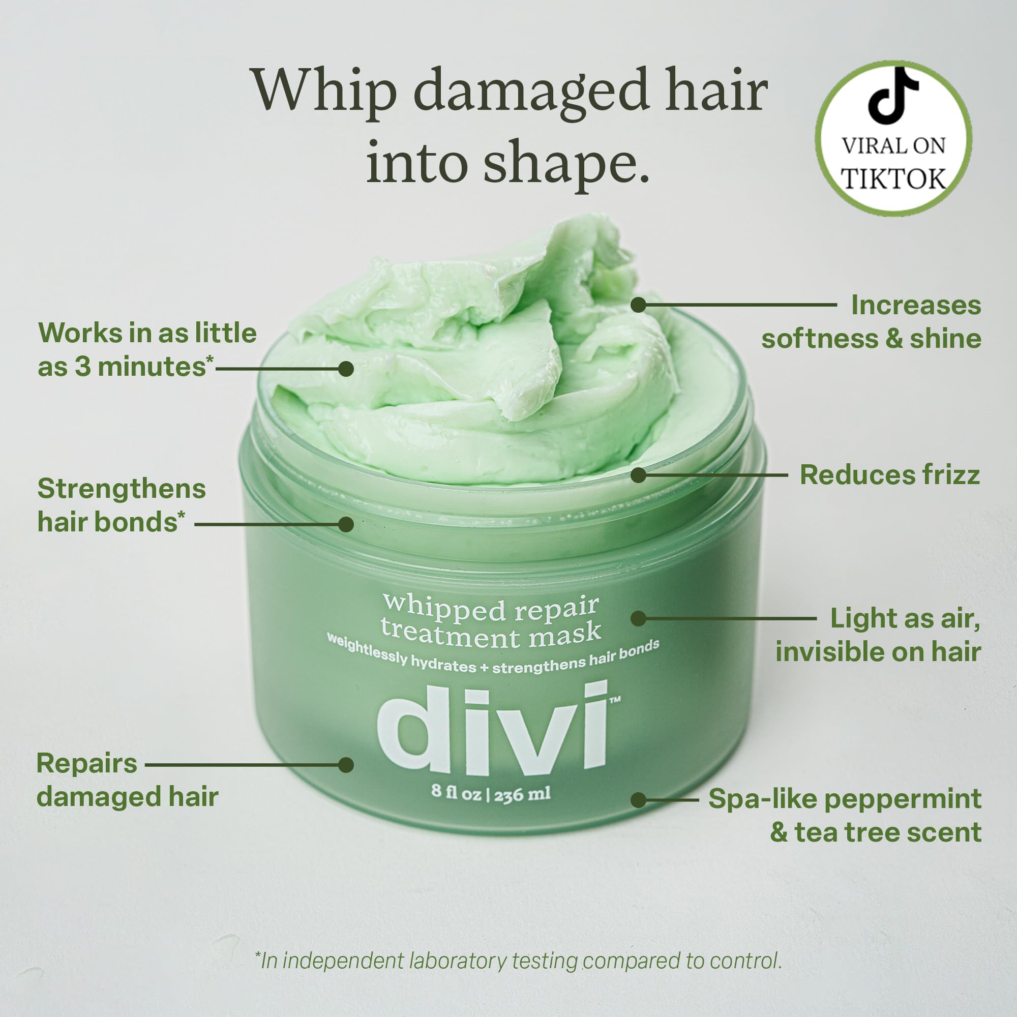 Divi Whipped Repair Mask jar closeup showing creamy texture for conditioning.