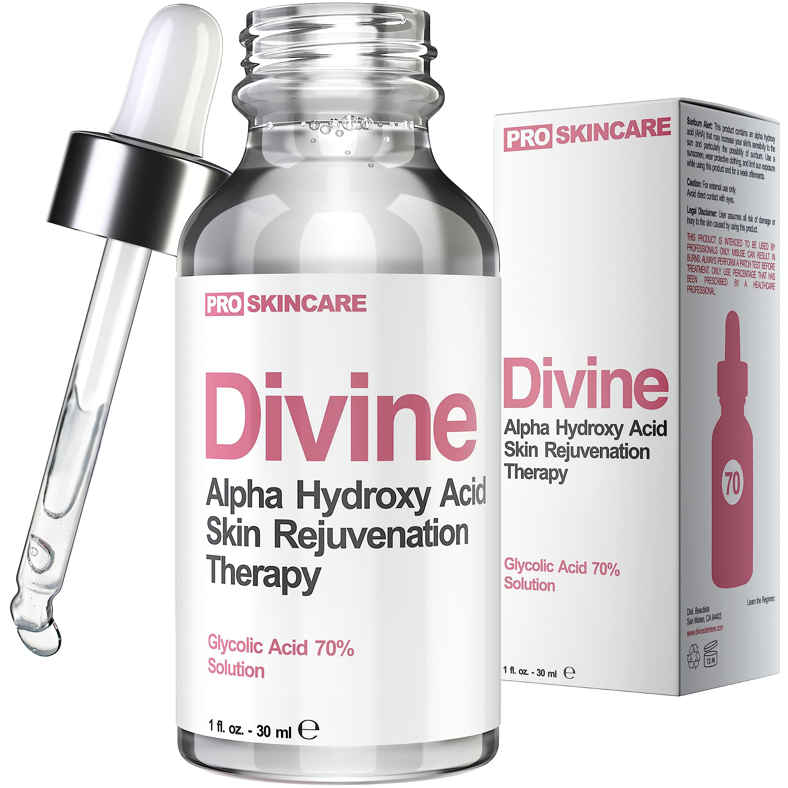 Divine Derriere glycolic peel 70 bottle for at-home professional exfoliation.