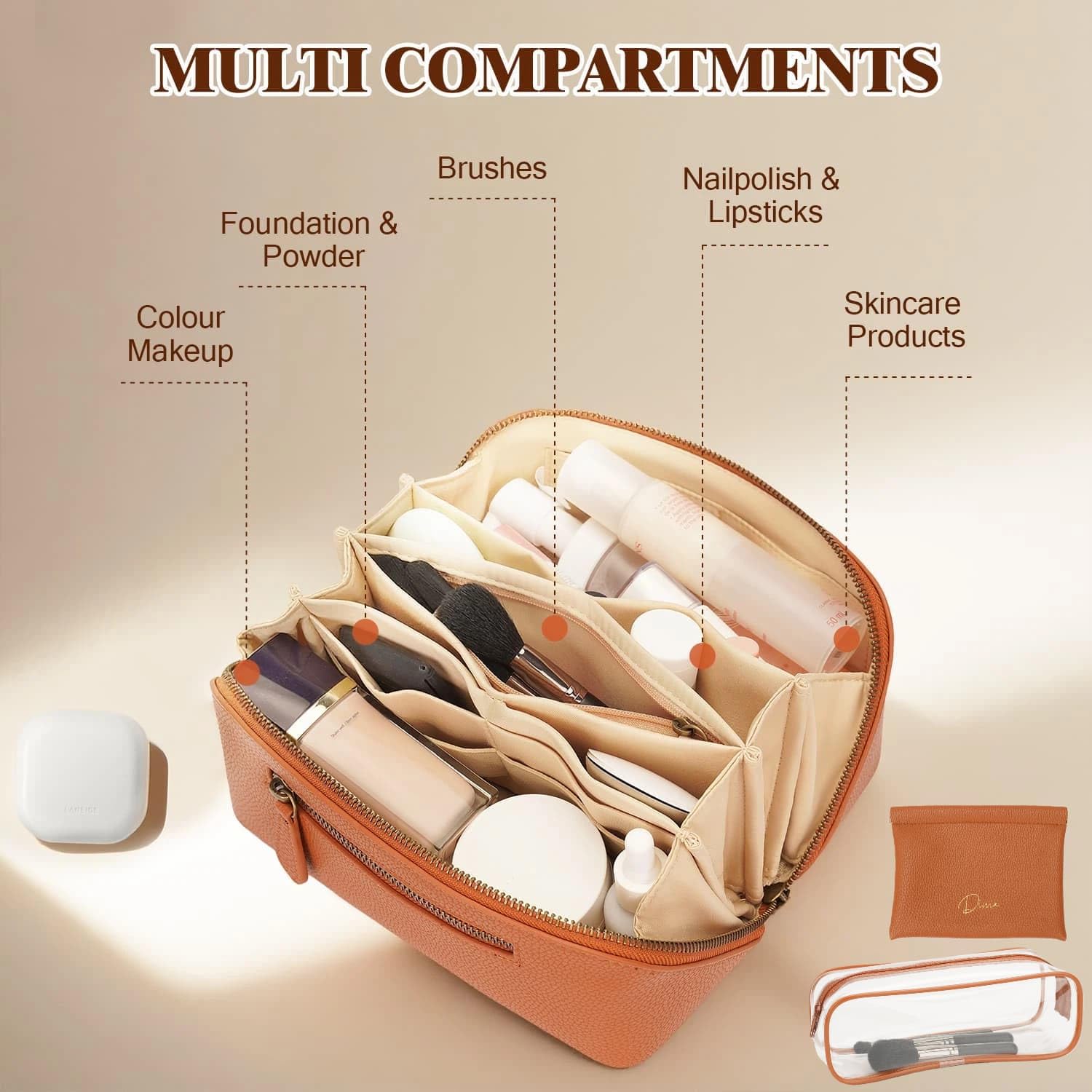 Divvia PU pouch adds flexible storage for lipsticks and skincare on the go.