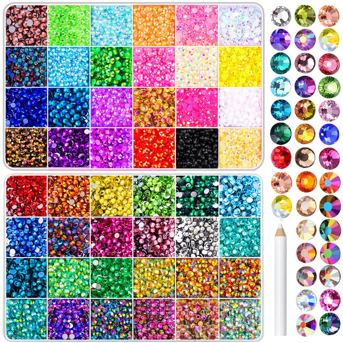 Gemas DIYCICO en dos cajas con 48 rejillas para manualidades brillantes.