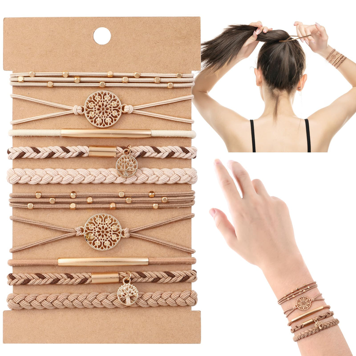 DIYDEC hair ties bracelet beige shown for versatile daily wear and subtle style