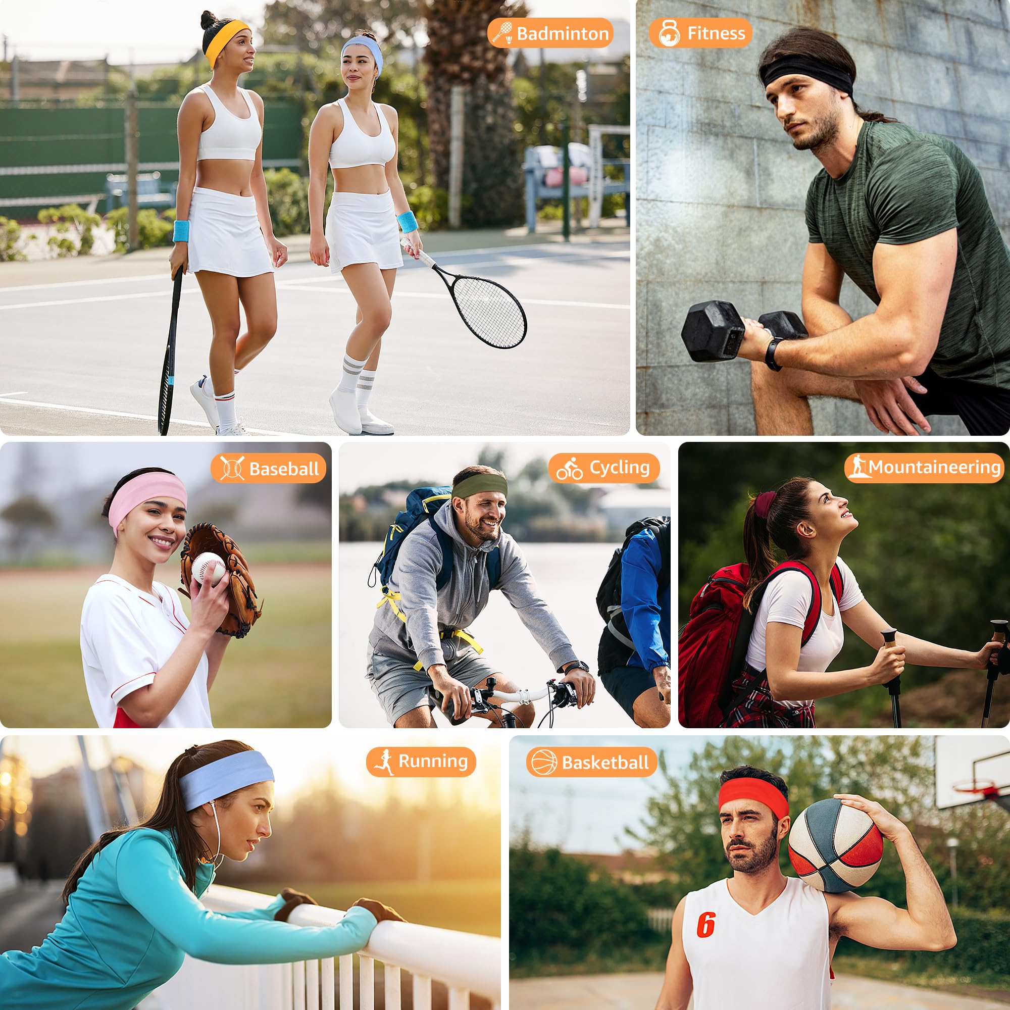 Seven-color DiyJibb headbands offering versatile gym and outdoor looks.