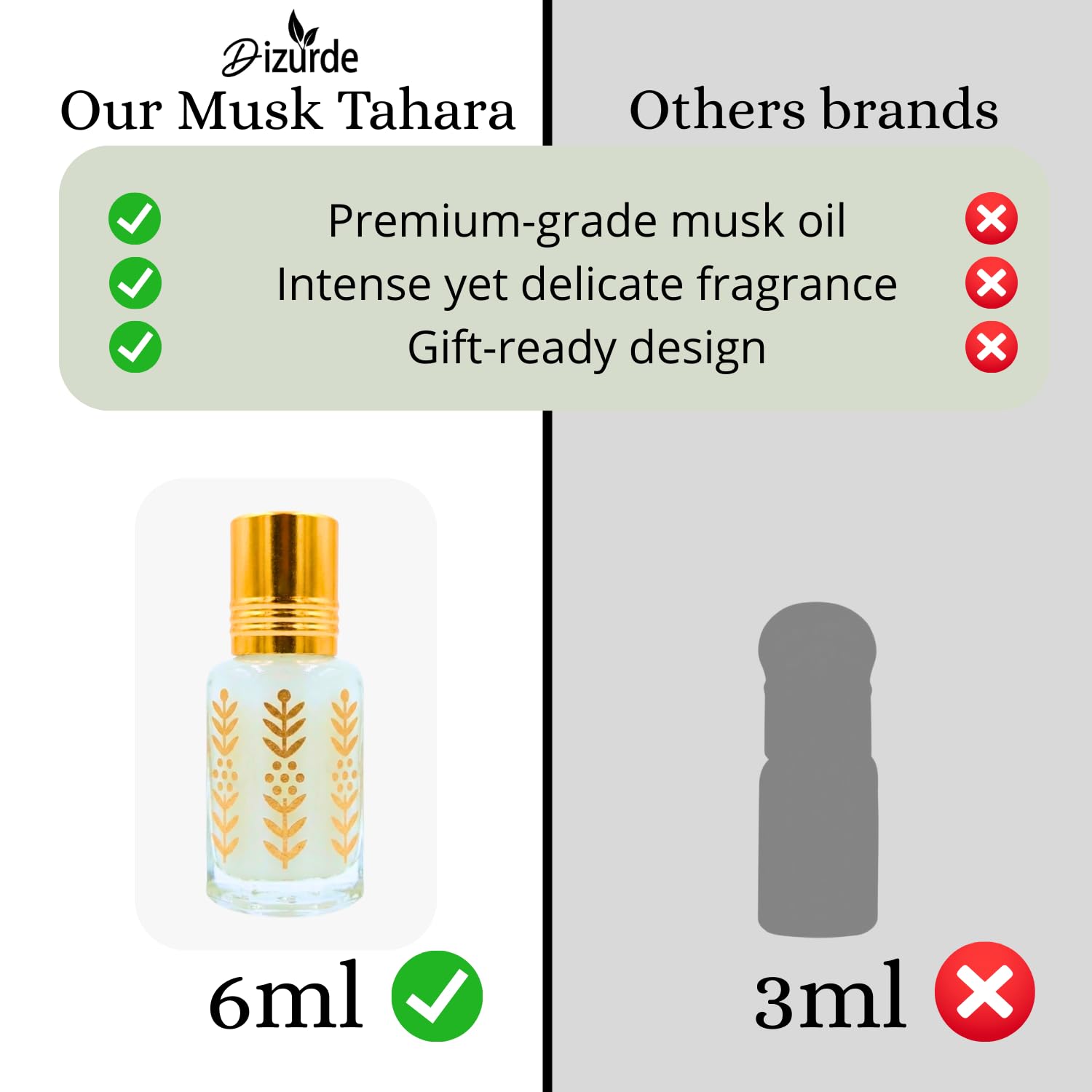 Dizurde Musk Al Tahara 6ml packaging front highlights minimalist design