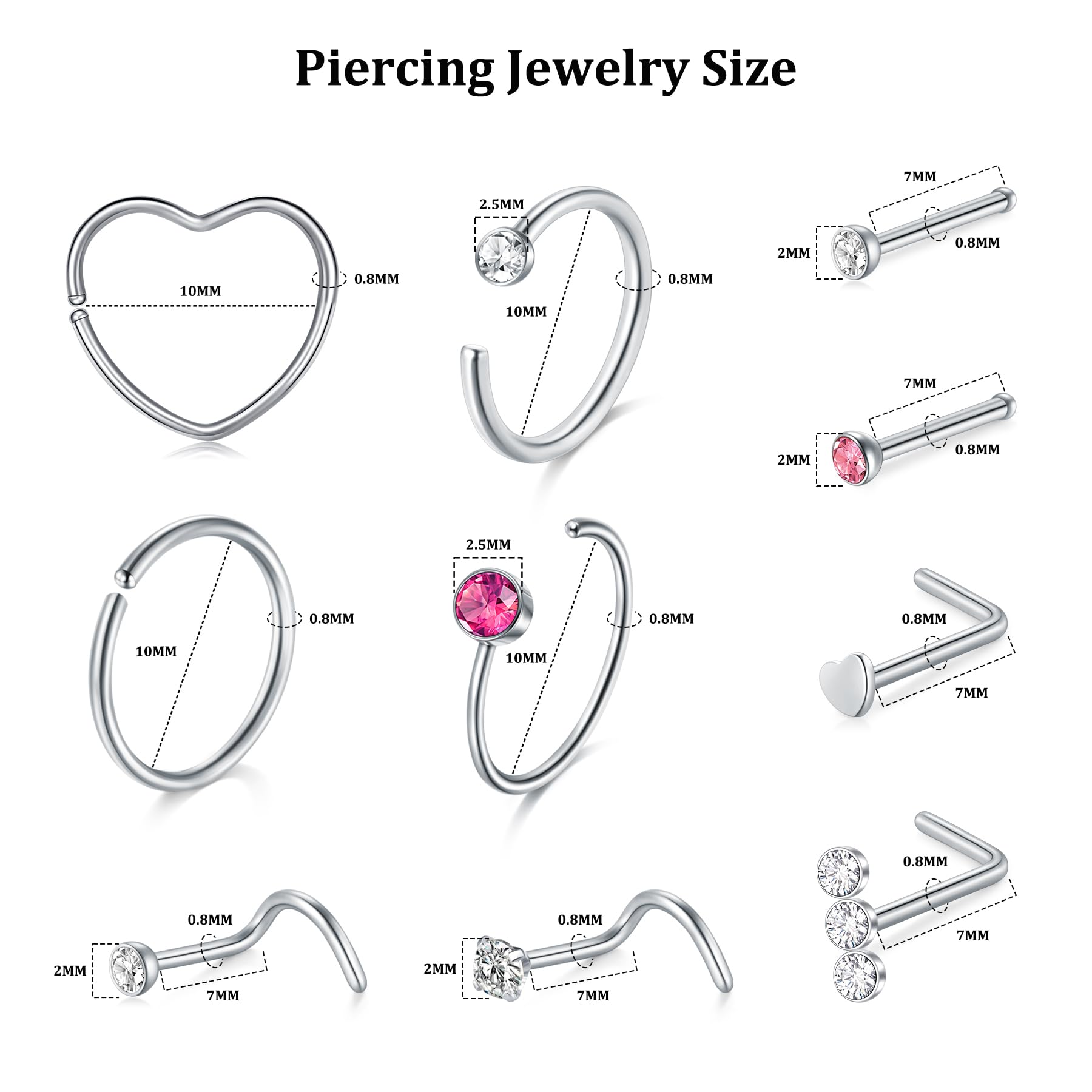 DJCIW nose piercing kit gun with pink CZ stud for precise self-piercing.