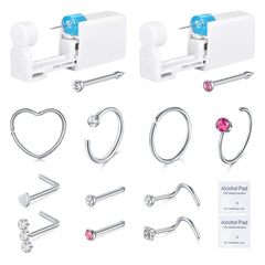 DJCIW nose piercing kit gun with white CZ stud for at-home piercing.