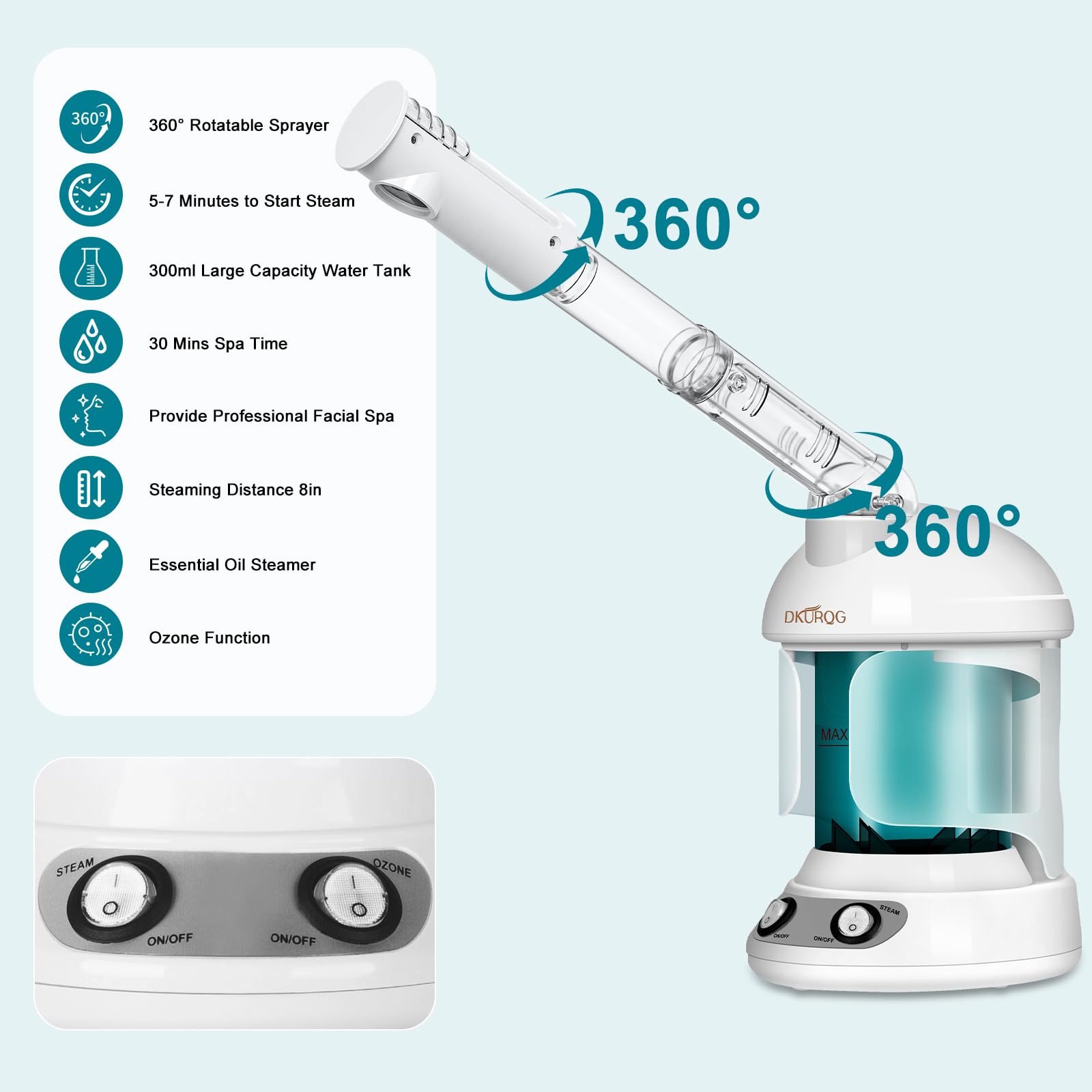DKURQG facial steamer is ideal for home spa routines.