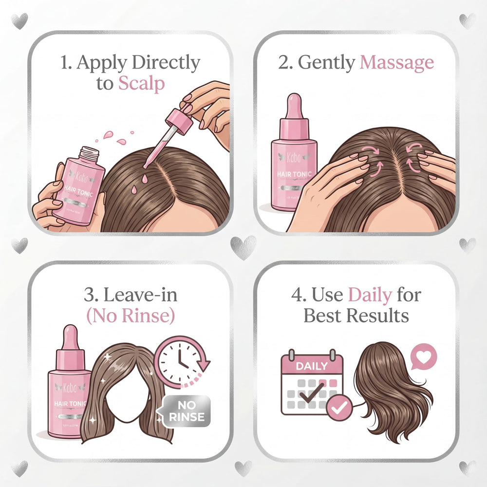 D'Luchi Kaba Tonic Serum application on scalp demonstrates targeted care.