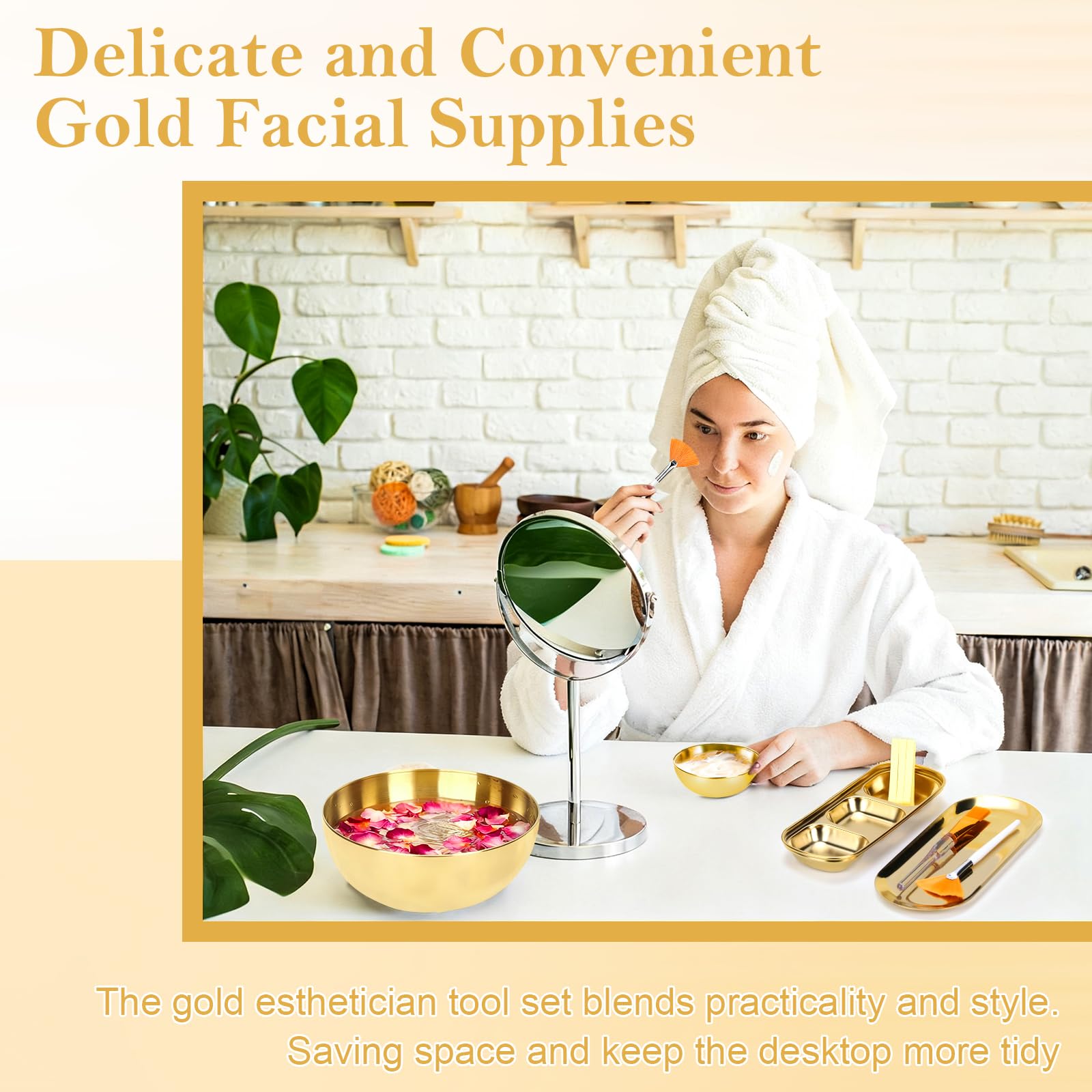 DLUGOPIS gold 3‑compartment serving tray for tidy workflow