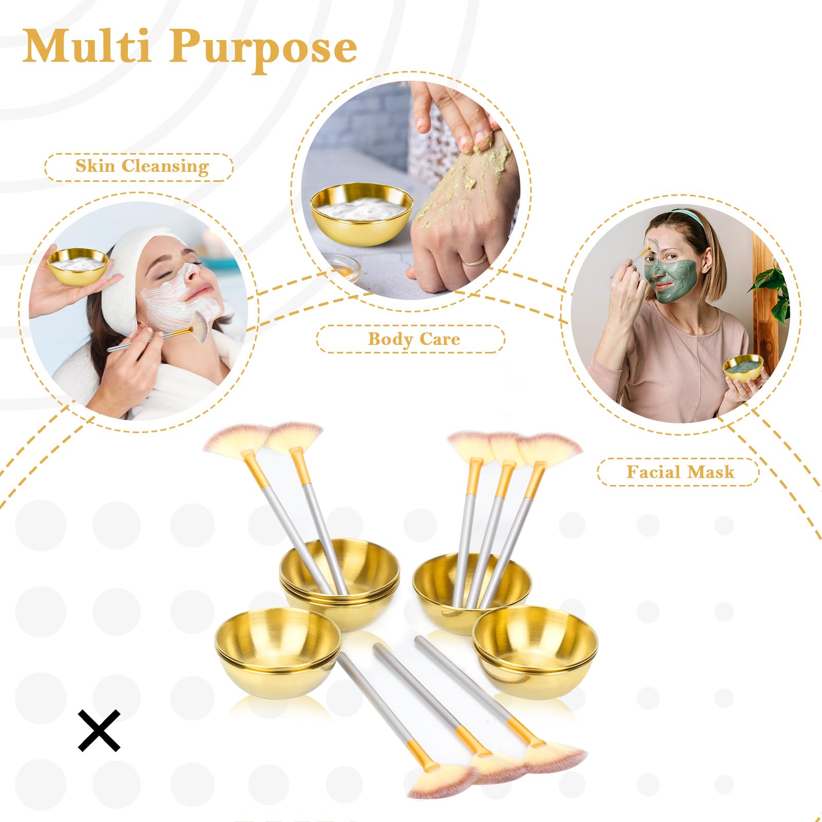 DLUGOPIS gold mask mixing bowls in home spa setup.