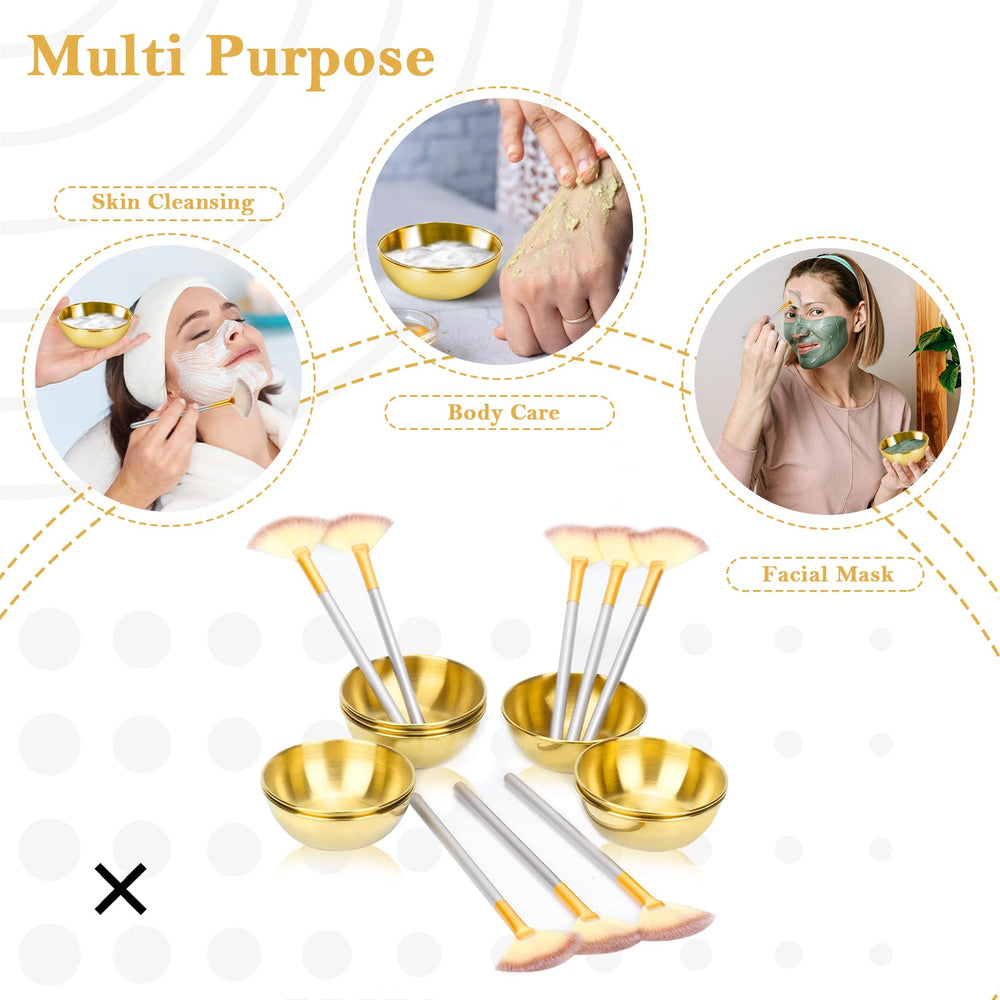 DLUGOPIS gold mask mixing bowls in home spa setup.