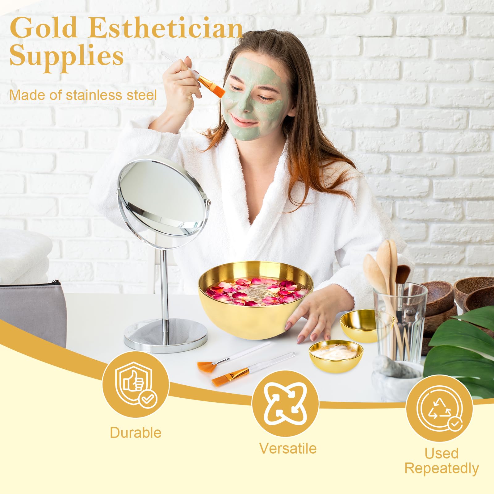 DLUGOPIS gold skincare tray helps organize tools neatly