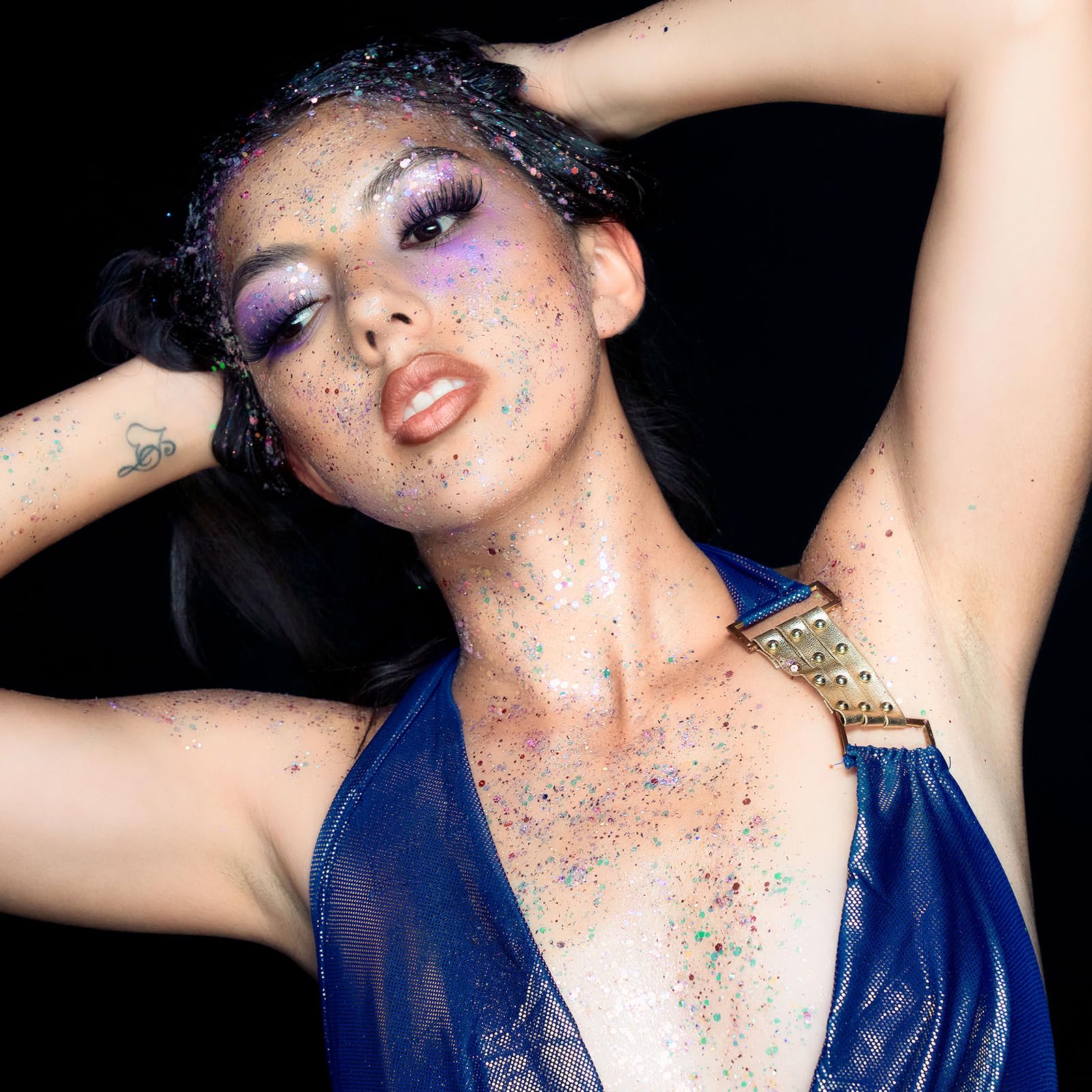 Dmsky glitter gel in green offers vibrant contrast for creative makeup