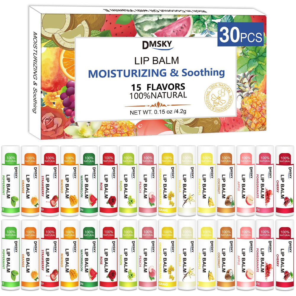 Bálsamo labial Dmsky, estuche de 30 unidades con 15 sabores para uso diario